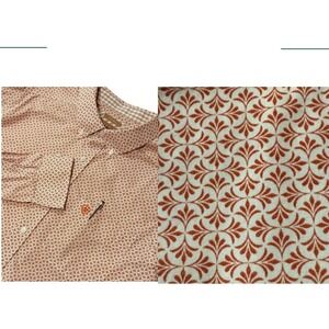 Ariat Men Shirt Button Wrinkle Free Floral Orange L Fitted Flip Cuff Long Sleeve